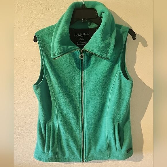 Calvin Klein Performance Womens Sz Med Fleece Vest Teal Quick Dry Phone Pocket - Picture 1 of 5